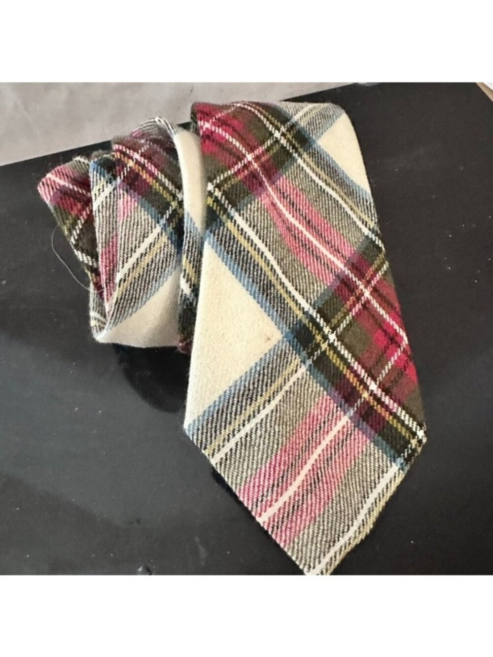 Vintage P&R Lambswool Tie 3.5 Inch Cream Red Burgundy Plaid Necktie